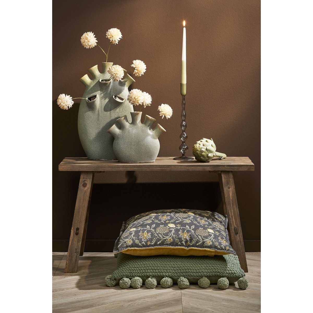 Bold Houten Bankje - L80 x B37 x H44 cm - Gerecycled Hout - Bruin - Afbeelding 5