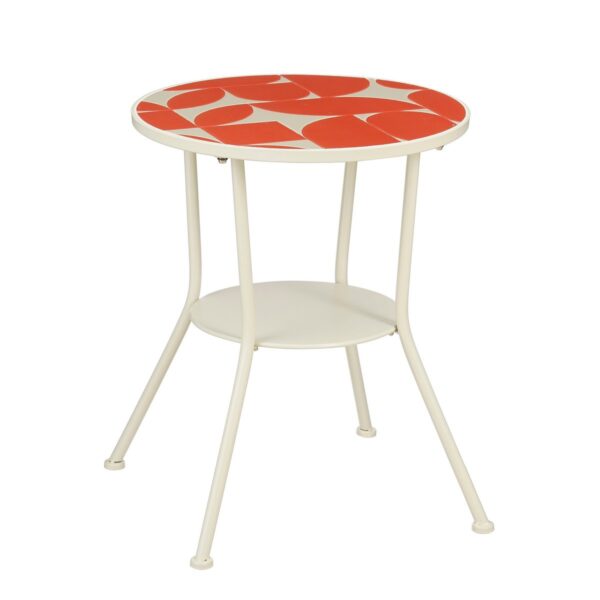 Bologna Bijzettafel Buiten  H60 x Ø50 cm  Metaal  Rood Met deze Bologna tuintafel breng je een beetje Italië naar achtertuin, terras of balkon. De stijlvolle bijzettafel voor buiten is gemaakt van stevig, wit metaal met een mooi design van rode tegels op het blad. Door het materiaal is hij waterbestendig waardoor je hem gerust buiten kunt laten staan, ongeacht het weer. Combineer hem met de artikelen uit de Bologna-serie en maak je setting compleet! De bijzettafel heeft een hoogte van 60 cm en een diameter van 50 cm. Casa & Viventes Breedte: 50cm Hoogte: 60cm Lengte: 50cm Diameter: 50cm Gewicht: 11440.00g kleuren: Rood Materialen: Ijzer merk: Mica Decorations