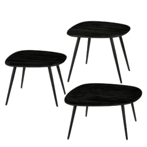 Jailey Bijzettafel  Set van 3  L62 x B52 x H34 cm  Gerecycled Hout  Zwart Deze Jailey bijzettafel komt in een set van 3 en is een absolute aanvulling voor elk interieur. De tafelbladen zijn gemaakt van gerecycled hout en de vier poten van metaal. Ze hebben een stoere, zwarte kleur. De organische vorm van het prachtige blad springt direct in het oog. Prachtig detail: in de tafelbladen zie je houtnerven verwerkt! Deze houten bijzettafeltjes zijn L62 x B52 x H34 cm, L54 x B44 x H44 cm en L49 x B41 x H39 cm. Ze staan ideaal naast of voor de bank voor een kop koffie met wat leuke decoraties, zoals een plant in een mooie pot. Ook stijlvol om te combineren met meerdere moderne tafeltjes uit de Jailey-collectie . Casa & Viventes Breedte: 52cm Hoogte: 34cm Lengte: 62cm Gewicht: 13780.00g kleuren: Zwart, Zwart Materialen: Hout, Hout merk: Mica Decorations