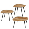 Jailey Bijzettafel  Set van 3  L62 x B52 x H34 cm  Gerecycled Hout  Bruin Deze Jailey bijzettafel komt in een set van 3 en is een absolute aanvulling voor elk interieur. De tafelbladen zijn gemaakt van bruin gerecycled hout en de vier zwarte poten van metaal. Ze hebben een stoere uitstraling! De organische vorm van de prachtige bladen springen direct in het oog. Prachtig detail: in de tafelbladen zie je houtnerven verwerkt! Deze houten bijzettafeltjes zijn L62 x B52 x H34 cm, L54 x B44 x H44 cm en L49 x B41 x H39 cm. Ze staan ideaal naast of voor de bank voor een kop koffie met wat leuke decoraties, zoals een plant in een mooie pot. Ook stijlvol om te combineren met meerdere moderne tafeltjes uit de Jailey-collectie. Casa & Viventes Breedte: 52cm Hoogte: 34cm Lengte: 62cm Gewicht: 13780.00g kleuren: Bruin, Bruin Materialen: Hout, Hout merk: Mica Decorations