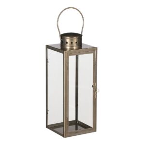 Arzilla Lantaarn - L14 x B13 x H35 cm - Goud De Arzilla lantaarn van Mica Decorations heeft een strak, modern design van metaal in een mooie, gouden kleur. Door de grote, glazen zijkanten kun je daarnaast optimaal van het sfeervolle kaarslicht genieten. Leuk voor in de woonkamer! Het windlicht is voorzien van een deurtje en kan door de hendel gemakkelijk worden verplaatst. De afmetingen zijn L13,5 x B13,5 x H34,5 cm Casa & Viventes. Breedte: 13cm Hoogte: 34.5cm Lengte: 13.5cm Gewicht: 1380g kleuren: Goud Materialen: Ijzer merk: Mica Decorations