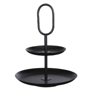 Rama Etagère 2 Laags  H36 x Ø28 cm  Metaal  Zwart Een etagère als de Rama  komt altijd van pas. Gebruik hem als basis voor leuke decoraties, of presenteer er tijdens een borrelavond of high tea wat heerlijke hapjes op. De 2-laagse etagère is gemaakt van metaal en heeft en moderne, zwarte kleur. Hierdoor past hij al snel in het interieur. Waar ga jij hem voor gebruiken? De afmetingen zijn H36 x Ø28 cm. Casa Viventes Breedte: 28cm Hoogte: 36cm Lengte: 28cm Diameter: 28cm Gewicht: 1490g kleuren: Zwart, Zwart Materialen: Ijzer merk: Mica Decorations