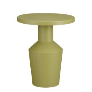 Feroza Bijzettafel  H41 x Ø34 cm  Metaal  Lichtgroen Op zoek naar een accentstuk dat je interieur extra karakter geeft? De Feroza bijzettafel is de perfecte keuze voor je woonkamer, slaapkamer of hal! Dit tafeltje heeft een stijlvol design en een trendy lichtgroene kleur die direct in het oog springt. Het tafeltje is gemaakt van stevig ijzer, wat hem niet alleen robuust maakt, maar ook eenvoudig schoon te maken. Met een hoogte van 41 cm en een diameter van 34 cm is hij compact en veelzijdig in gebruik. Waar geef jij deze blikvanger een plekje? Casa & Viventes Breedte: 34cm Hoogte: 41cm Lengte: 34cm Diameter: 34cm Gewicht: 3560g kleuren: Groen Materialen: Ijzer merk: Mica Decorations