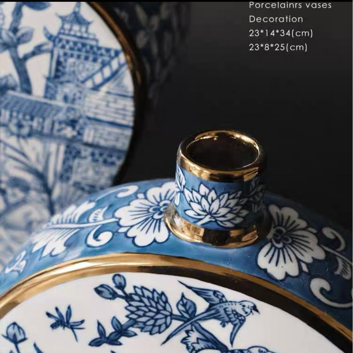 Nieuwe Chinese stijl, oosterse Parijse Delfts blauwe porselein vazen/hoge stijl - Afbeelding 18