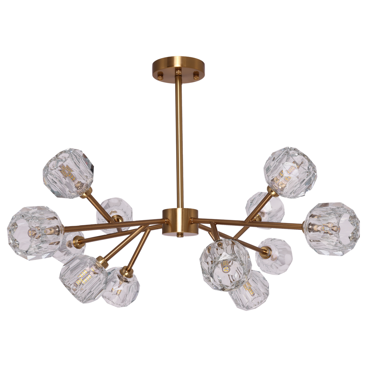 Hanglamp Rosy Copper Gold 12 - 90x45cm Voor wie op zoek is naar een echte statement piece is er de Hanglamp Rosy Copper Gold | 12. Met maar liefst twaalf glazen lichtpunten op een breed, goudkleurig frame verlicht deze lamp moeiteloos grote ruimtes zoals woonkamers of ontvangsthallen. De glazen bollen creëren een warme, sprankelende sfeer terwijl het metalen frame stabiliteit en elegantie uitstraalt. Kenmerken: Kleur: Copper Gold Afmetingen: 90 x 45 cm Aantal lichtpunten: 12x G9 (lichtbronnen niet inbegrepen) Materiaal: Metaal en glas Voor plafondmontage Voordelen: Groot formaat voor maximale impact Luxe en moderne uitstraling Creëert een warme, uitnodigende sfeer Perfect voor royale woonkamers of hoge plafonds. CASA & VIVENTES Gewicht: 11500.00g merk: Luxury Living B.V.