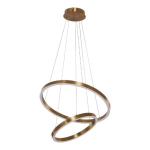 Hanglamp Neo Copper Gold 2-Ring 40+60cm De Neo Copper Gold 2-Ring hanglamp brengt warmte, stijl en moderne techniek samen. De elegante kopergouden afwerking zorgt voor een luxe uitstraling, terwijl de LED-verlichting in drie kleuren schakelt via een simpele schakelaar. Verstel de hoogte van de ringen eenvoudig naar wens. Kenmerken: Bediening: Dimbaar met meegeleverde afstandsbediening Kleur: Goud Afmetingen ringen: Ø40 cm + Ø60 cm Lichtbron: Geïntegreerde LED (inbegrepen) Lichtkleur: Wit, warmwit of geel In hoogte verstelbaar Voordelen: Warme, chique uitstraling Sfeervolle LED-verlichting Drie lichtopties in één Energiezuinig met lange levensduur* NIET TE GEBRUIKEN IN COMBINATIE MET MUURDIMMERS Gewicht: 3200g CASA & VIVENTES Hanglamp Neo Copper Gold 2-Ring 40+60cm merk: Luxury Living B.V.
