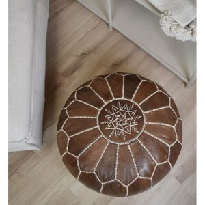 Alternative view of Lederen pouffe  houtbruin