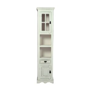 hoge kast Scandinavisch design is heel trendy en toch tijdloos. Achter een houten deur met glazen inzetstuk en een ondoorzichtige deur bevindt zich voldoende opbergruimte voor cosmetica en diverse accessoires. Twee open planken voor hand- en badhanddoeken - eigenlijk de linnenkast in de badkamerkast. In de lade is ruimte voor privéspullen. Deze multifunctionele kast kan gemakkelijk gecombineerd worden met moderne badkamermeubels. Als op zichzelf staand kabinet verliest het zijn aantrekkingskracht zeker niet. Een badkamermeubel dat niets te wensen overlaat. 1 plank bovenaan, aanslag selecteerbaar CASA & VIVENTES hoge kast Breedte: 44cm Hoogte: 188cm Lengte: 35cm Gewicht: 37000.00g kleuren: Wit Materialen: Hout, Mdf, Glas, Linnen merk: SIT Möbel Im- und Export