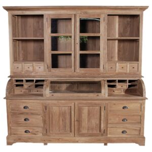 Buffet kast Prachtige gerecycled teakhout, ambachtelijke productie, geen modern gereetschap,het zijn allemaal goede redenen waarom dit unieke buffet zich meteen onderscheidt van de massa. Het hout komt echt uit oude huizen, schuren of rijstbakken, want teak werd in Indonesië destijds voor veel alledaagse dingen gebruikt. Tegenwoordig voorkomen we ook het kappen van jonge bomen en heeft het meubilair simpelweg veel meer charme en uitstraling. Alles is uit massief hout gesneden, alles is met liefde tot in het kleinste detail vervaardigd en alles heeft een ongelooflijk effect als je persoonlijk voor dit meubelstuk staat. Diepte bovendeel 40 cm, 2 planken achter de glazen deuren, 1 plank achter de houten deuren, houten uittrekelementen, vakken linksboven 34,8 x 35,2 x 30,5 cm; Bovenvakken o. 87,0 x 29,2 x 27,0, m 87,0 x 25,2 x 27,0, vaste bodem, u,87,0 x 28,2 x 27,0 cm; Laden 10,5 x 21,5 x 11,5 cm, laden 10,5 x 21,5 x 11,5 cm, vakken in het onderste deel of 90,5 x 26,2 x 53 cm, 90,5 x 25,2 x 53 cm; Laden 11,1 x 25,5 x 4,1 cm; 20,0 x 25,5 x 4,1 cm, 46,0 x 33,0 x 11,3 cm CASA & VIVENTES Buffet kast Breedte: 220cm Hoogte: 210cm Lengte: 60cm Gewicht: 173000.00g kleuren: Bruin Materialen: Hout, Glas, Hout merk: SIT Möbel Im- und Export