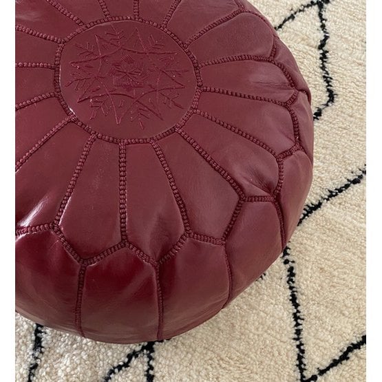 Lederen pouffe volledige bordeaux - Afbeelding 2