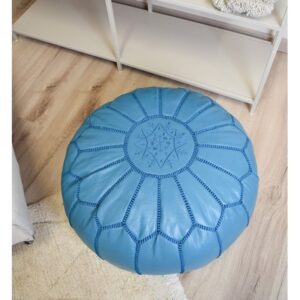 Alternative view of Leather Pouffe - Turquoise