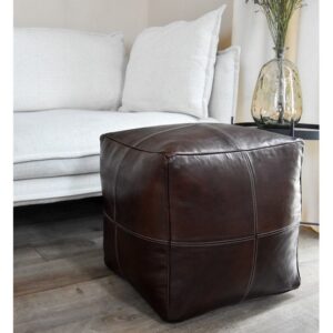 Alternative view of Lederen Pouffe Brown (modern vierkant)