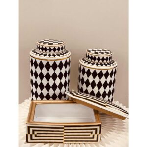 Alternative view of Moderne huisdecoratie opbergdoos met zwart-wit gouden rand