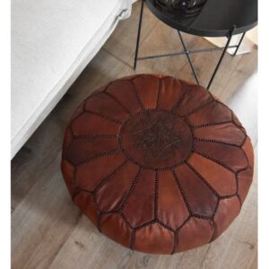 Alternative view of Leather Pouffe  Cinnamon Brown