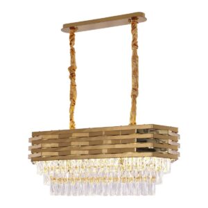 Hanglamp Crystal Gold 80x30cm Verlicht je eettafel in stijl met de Hanglamp Crystal Gold van 80x30cm. Deze langwerpige lamp is speciaal ontworpen voor boven de eettafel. Het gouden frame gecombineerd met schitterende glazen hangers en 8 E14 lichtbronnen zorgt voor een warme, uitnodigende sfeer tijdens elk diner. Kenmerken: Afmeting: 80x30 cm (rechthoekig) Kleur: Goud met glazen accenten Lichtbron: 8x E14 Speciaal voor boven eettafels Voordelen: Perfecte verlichting voor de eetruimte Chic design met gouden afwerking Evenwichtige lichtverdeling CASA & VIVENTES Hanglamp Crystal Gold 80x30cm Gewicht: 10000.00g merk: Luxury Living B.V.