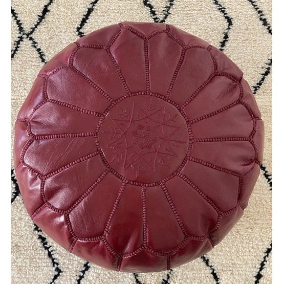 Lederen pouffe volledige bordeaux - Afbeelding 3