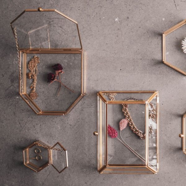 Opbergdoos - Hexagon - Metaal/Glas - Goud - 6x5,5x3,5cm - Afbeelding 7