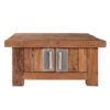Salontafel borst Deze salontafel van gerecycled teakhout is een sfeervolle eyecatcher in de woonkamer. Het scoort met een mix van gerecycled hout in een warme natuurlijke tint en metalen handgrepen. De materiaal mix van warm hout en stoer metaal is zeer trendy en zorgt voor interessante contrasten in de look. Naast zijn uiterlijk maakt hij indruk met zijn tactiele structuur. De salontafel kan harmonieus in verschillende woonprogramma's worden geïntegreerd. Achter vier deuren is voldoende opbergruimte waar je dagelijkse spullen kunt opbergen. De tafel is gemaakt van teruggewonnen hout uit oude schuren en huizen  elk stuk is uniek. Creëert een huiselijke sfeer: de salontafel met een moderne mix van materialen. met zilveren metalen handgrepen en beslag Casa & Viventes Breedte: 85cm Hoogte: 40cm Lengte: 85cm Gewicht: 24000.00g kleuren: Bruin, Zilver Materialen: Hout, Massief zilver, Hout, Metaal merk: SIT Möbel Im- und Export