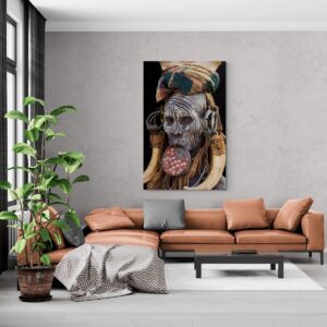 Alternative view of Gobelin geweven wandtapijt 120/180 Mursi vrouw Ethiopië WH1913 uitgerekt op een draagbalk