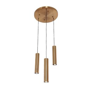 Hanglamp Cilinder 3 Gold Hanglamp Cilinder 3 | Gold  Luxe Verlichting met Ronde Plafondplaat (Ø40 cm)De Hanglamp Cilinder 3 Gold is een stijlvolle en luxe toevoeging aan je interieur. Met zijn elegante gouden afwerking en minimalistisch design brengt deze lamp een warme en chique uitstraling in je eetkamer, keuken of woonkamer. De ronde plafondplaat met een diameter van 40 cm zorgt voor een gelijkmatige lichtverdeling, terwijl de drie cilinders in hoogte verstelbaar zijn tot 150 cm. Deze hanglamp wordt geleverd inclusief lichtbronnen, zodat je direct kunt genieten van sfeervolle verlichting. Kenmerken van het product: Aantal lichtpunten: 3 cilinders Inclusief lichtbron: Ja, GU10 LED (warm wit) Kleur: Goud (matte afwerking) Afmeting plafondplaat: Ø 40 cm Hoogte: Verstelbaar tot 150 cm Stijl: Luxe, modern, klassiek Geschikt voor: Eettafels, keukeneilanden, woonkamers Materiaal: Metaal Voordelen van het product: Klaar voor gebruik: Inclusief energiezuinige GU10 LED-lichtbronnen In hoogte verstelbaar: Pas de verlichting eenvoudig aan je ruimte aan Luxe uitstraling: De gouden afwerking zorgt voor een chique sfeer Eenvoudige installatie: Inclusief bevestigingsmateriaal en handleiding Casa & Viventes merk: Luxury Living B.V.
