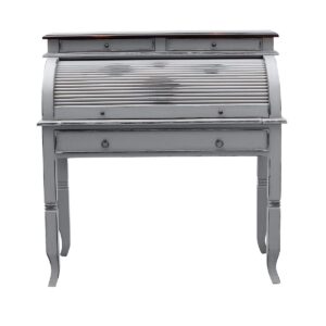 Secretaris, bureau Bent u op zoek naar een bijzondere plek voor je laptop? Dan is deze secretaresse iets voor jou. Hij overtuigt door zijn tijdloos design in vintage-stijl en het royale schrijfoppervlak. Achter het rolluik bevinden zich 5 kleine open vakken en een kleine lade, die voldoende ruimte bieden voor diverse kantoorbenodigdheden. Een grote lade onder het schrijfblad en twee kleinere lades boven het rolluik zorgen voor extra opbergruimte. Schrijfblad 86x19 cm, hoogte van het totale oppervlak achter het rolluik 19,5 cm. CASA & VIVENTES Secretaris, bureau Breedte: 100cm Hoogte: 106cm Lengte: 41cm Gewicht: 25000.00g kleuren: Grijs Materialen: Hout merk: SIT Möbel Im- und Export