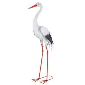 Figuur ooievaar H.91cm Metalen ooievaar wit/zwart/oranje en itemafmetingen ca: H. 91 cm, B. 29 cm, D. 17 cm, Casa & Viventes Breedte: 29cm Hoogte: 91cm Lengte: 17cm Gewicht: 1g Materialen: Metaal, Metaal merk: GILDE HANDWERK