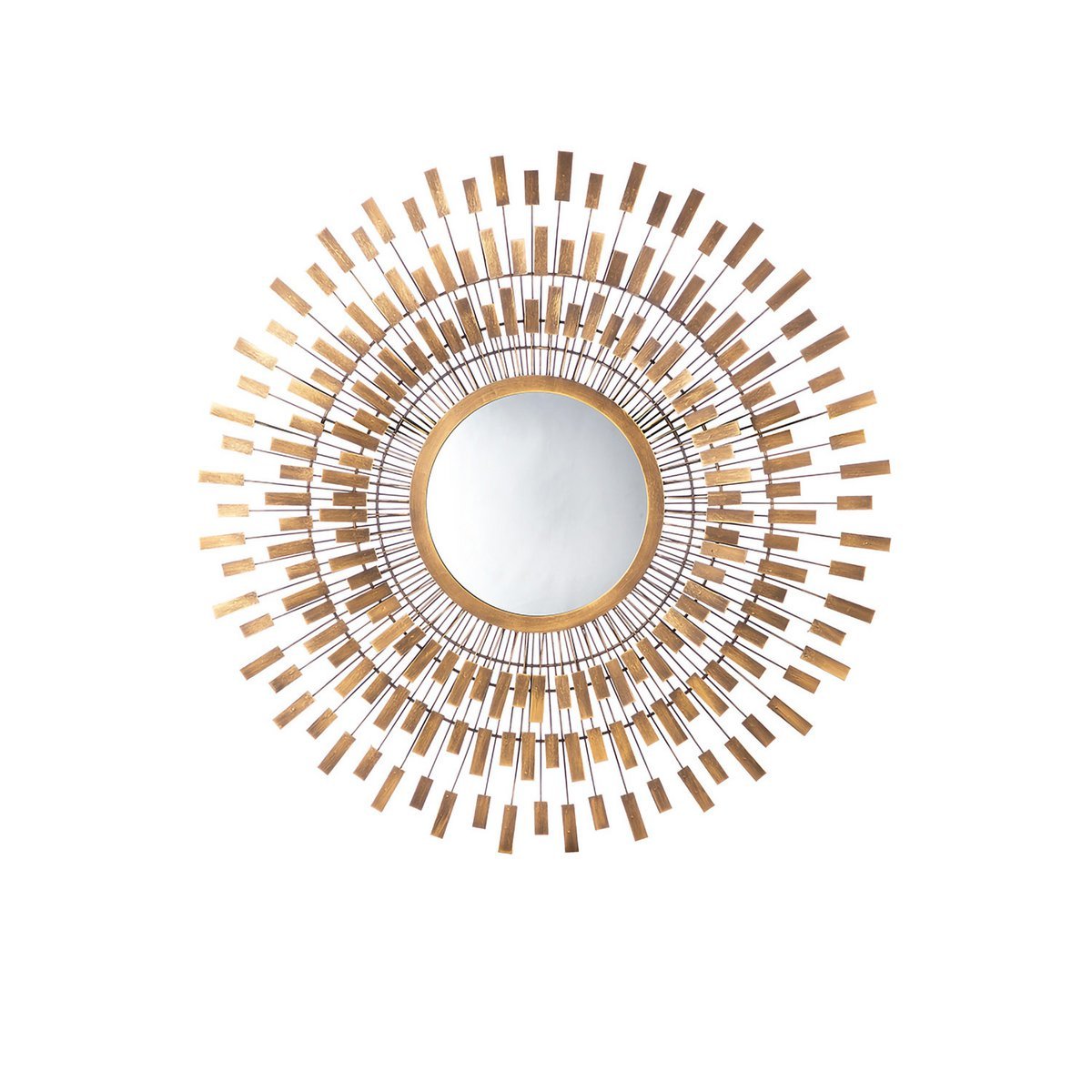 Spiegel rond Aswan H.81 cm - Ronde goudkleurige metalen spiegel "Aswan". - Diameter van 81 cm, hoogte van 81 cm en breedte van 81 cm - Antieke afwerking met afgeveegd oppervlak voor een vintage look - Met ophanging voor eenvoudige montage - Perfect voor een elegante en stijlvolle decoratie in uw huis De ronde spiegel "Aswan" is het perfecte decoratiestuk voor uw huis. Met een diameter van 81 cm en een hoogte en breedte van 81 cm is deze goudkleurige metalen spiegel een elegante en stijlvolle toevoeging aan elke kamer. Het oppervlak met antieke afwerking geeft de spiegel een vintage uitstraling, terwijl de geveegde textuur hem een vleugje originaliteit geeft. Met een praktische ophanging kan de spiegel eenvoudig aan de muur worden gemonteerd. Creëer een sfeervolle en uitnodigende sfeer in je huis met deze unieke spiegel. Casa & Viventes Breedte: 81cm Hoogte: 81cm Lengte: 4cm Diameter: 81cm Gewicht: 3850g kleuren: Goud, Goud Materialen: Metaal, Massief goud, Metaal merk: GILDE HANDWERK