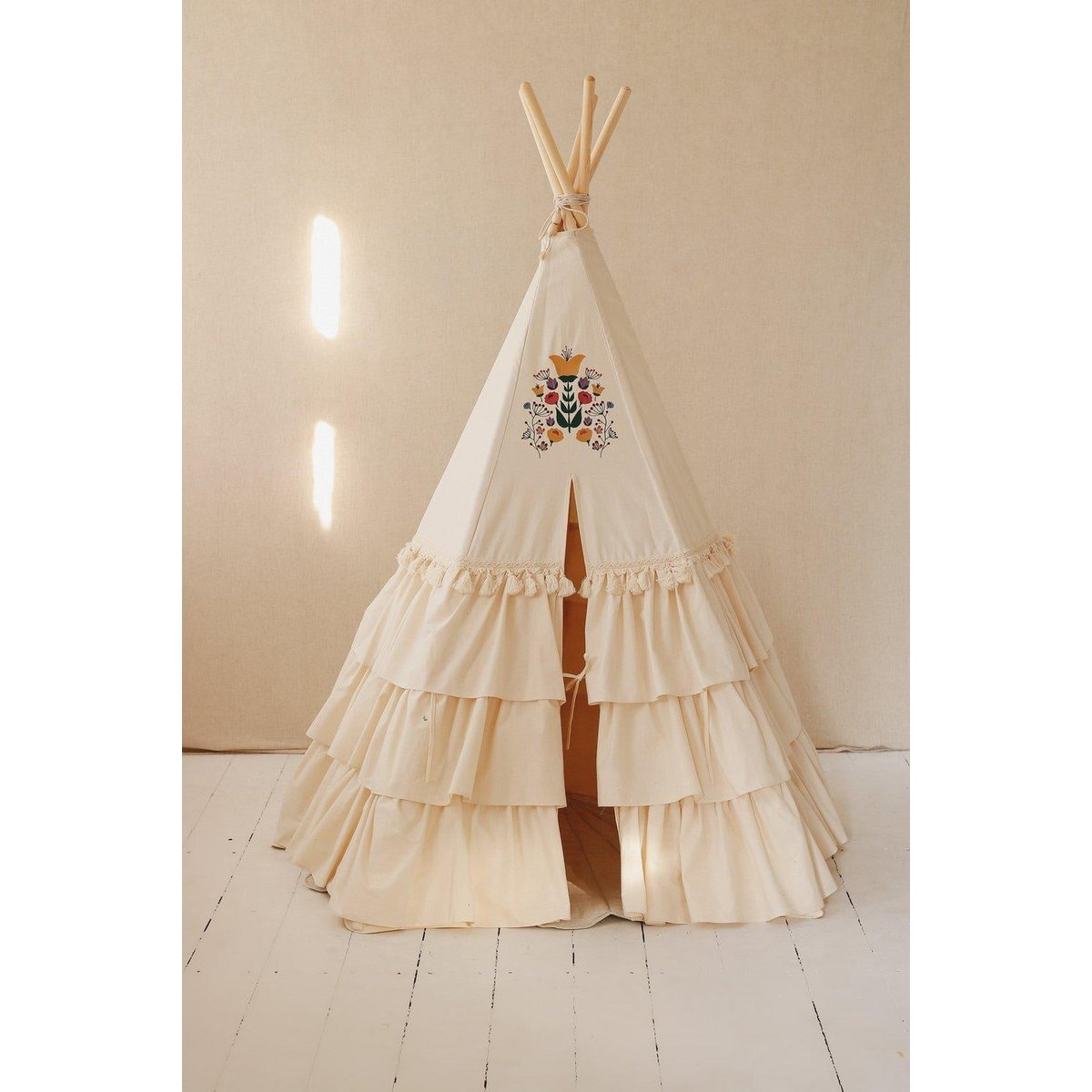 Tipi-tent "Folk" met franjes en borduurwerk - Afbeelding 3