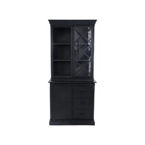 Vitrinekast Melbourne 2 Deur 3La-95x45x195-Zwart-Mango/Metaal De vitrinekast Melbourne  biedt ruimte om uw mooiste pronkstukken in tentoon te stellen. Door de deurtjes van glas komen de accessoires mooi naar voren en achter de glazen deuren is er genoeg opbergruimte waar je alles snel en gemakkelijk in opruimt. Zo behoud je de rust in huis, en heb je tegelijkertijd een blikvanger om trots op te zijn. De vitrinekast is handgemaakt van mangohout. Omdat de kast handgemaakt is, kunnen er kleine oneffenheden voorkomen. Dit maakt elke kast uniek. De kast is zwart afgewerkt. Casa & Viventes Breedte: 95cm Hoogte: 195cm Lengte: 45cm Inhoud: 0.8337L Gewicht: 50g kleuren: Zwart Materialen: Glas, Hout, Metaal merk: HSM Collection