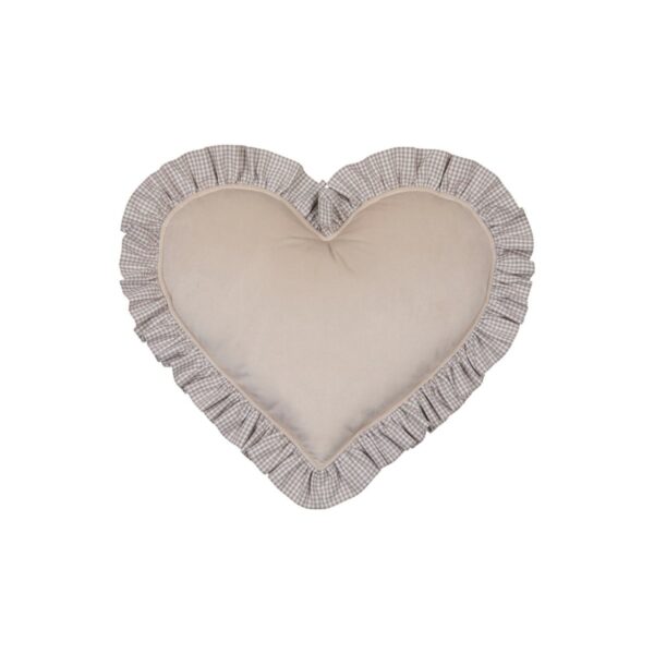 Dubbelzijdig kussen in de vorm van een hart met een franje, beige geruit - Afbeelding 3