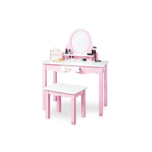 Kinderkaptafel 'Jasmin', incl. stoel • Gelakt: MDF, roze en wit gelakt • 2 delen: 1 kruk, 1 tafel • Kruk: B 37 cm, D 28 cm, H 33 cm • Tafel: B 70 cm, D 40 cm, H 97 cm • Tafelblad hoogte 57 cm • 1 lade, 1 plank, 1 spiegel • Aanbevolen voor kinderen vanaf 3 jaar Casa & Viventes Breedte: 28cm Hoogte: 33cm Lengte: 37cm Gewicht: 11g kleuren: Roze, Wit Materialen: Hout, Mdf merk: Pinolino Kinderträume