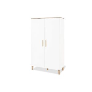 Kledingkast 'Lumi' • Decor: uni, wit en eiken met echt houtpatroon • B 110 cm, D 56 cm, H 189 cm • 2 deuren • Soft-Close • Hoogwaardige poten en grepen van massief eikenhout • 3 deels in hoogte verstelbare planken, 1 kledingroede Casa & Viventes Breedte: 56cm Hoogte: 189cm Lengte: 110cm Gewicht: 76g Materialen: Hout, Hout merk: Pinolino Kinderträume