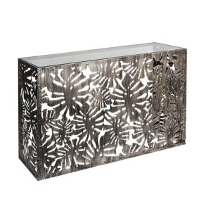 Dressoir "Flora" metaal gepolijst B.129cm Metalen dressoir "Flora". gepolijst met glasplaat. Doorzichtig Casa & Viventes kleuren: Zilver Materialen: Glas, Metaal merk: GILDE HANDWERK