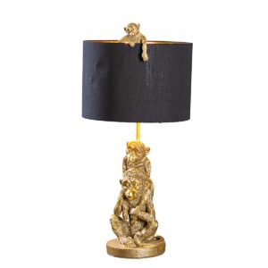 Tafellamp Monkey Gang H.66 cm - Tafellamp "Affenbande" gemaakt van kunsthars - Goud en zwart kleurenschema - Afmetingen: 33 x 30,5 x 66 cm - Motief: grappig apenmotief - Alleen geschikt voor gebruik binnenshuis en CE-getest De tafellamp “Affenbande” is een echte eyecatcher voor in huis. Gemaakt van kunsthars, maakt hij indruk met zijn gouden en zwarte kleuren en het grappige aapmotief. Met afmetingen van 33 x 30,5 x 66 cm past hij perfect op elke tafel. De lamp is alleen geschikt voor gebruik binnenshuis en is CE gekeurd, waardoor hij voldoet aan de hoogste veiligheidsnormen. Let op: er wordt geen lamp meegeleverd. CASA & VIVENTES Tafellamp Monkey Gang H.66 cm Breedte: 30.5cm Hoogte: 66cm Lengte: 33cm Gewicht: 1900g kleuren: Goud, Zwart, Zwart, Goud Materialen: Polyresin, Massief goud merk: GILDE HANDWERK Gemaakt in: CN