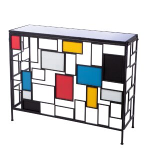 Mondriaan bijzettafel, H.81 cm - De Mondriaan Bijzettafel combineert glas en metaal in een elegant, modern design. - Met een hoogte van 81 cm is de Mondriaan ideaal als klein tafeltje of bijzettafeltje. - De zwarte kleur van het Mondriaan dressoir past perfect in elke moderne interieurstijl. - Met zijn 102 cm breedte en 33 cm diepte biedt de Mondriaan salontafel voldoende ruimte voor accessoires. - Veelzijdig als bijzettafel, de Mondriaan past naadloos in verschillende kamers. De Mondriaan bijzettafel van Casablanca is een veelzijdig tafeltje dat perfect geschikt is als salontafel of bijzettafel. Met zijn elegante combinatie van glas en metaal in stijlvol zwart past hij naadloos in elk modern interieur. Met een hoogte van 81 cm, een breedte van 102 cm en een diepte van 33 cm biedt de tafel voldoende ruimte voor je favoriete decoraties of alledaagse spullen. Of het nu in de woonkamer is als praktische salontafel of in de gang als decoratieve bijzettafel, de Mondriaan bijzettafel overtuigt door zijn eenvoudige elegantie en functionaliteit. De hoogwaardige afwerking en het tijdloze design maken hem tot een duurzame metgezel in uw huis. Ontdek de veelzijdigheid van dit kleine tafeltje en voeg een vleugje moderne stijl toe aan je kamer met het Mondriaan bijzettafeltje van Casablanca. Casa & Viventes Breedte: 102cm Hoogte: 81cm Lengte: 33cm Gewicht: 14000.00g kleuren: Zwart Materialen: Metaal
