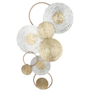 Wandreliëf "Dieci" CASA metalen wandreliëf "Dieci" goud- en zilverkleurige cirkels, met ophanging en itemafmetingen ca: H. 112 cm, B. 60 cm, D. 6 cm, Wandreliëf "Dieci" Breedte: 60cm Hoogte: 112cm Lengte: 6cm Gewicht: 1g kleuren: Goud, Zilver Materialen: Metaal, Massief zilver, Massief goud, Metaal CASA & VIVENTES merk: GILDE HANDWERK