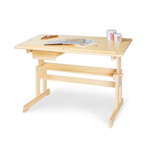 Kinderbureau 'Lena', blank gelakt• Volledig massief hout: grenen, blank gelakt • Zichtbaar houtpatroon • B 109 cm, D 58 cm, H 57 tot 70 cm • Tafelblad in 5 stappen in hoogte verstelbaar, hellingshoek 55° verstelbaar • 1 lade, links of rechts te monteren • Aanbevolen voor kinderen vanaf 4 jaar CASA & VIVENTES Kinderbureau 'Lena', blank gelakt Breedte: 58cm Hoogte: 70cm Lengte: 109cm Gewicht: 17g Materialen: Hout, Hout, Lak merk: Pinolino Kinderträume