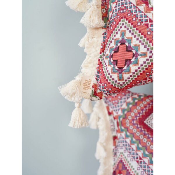 Decoratief kussen "Roze boho-stijl" met franjes - Afbeelding 7